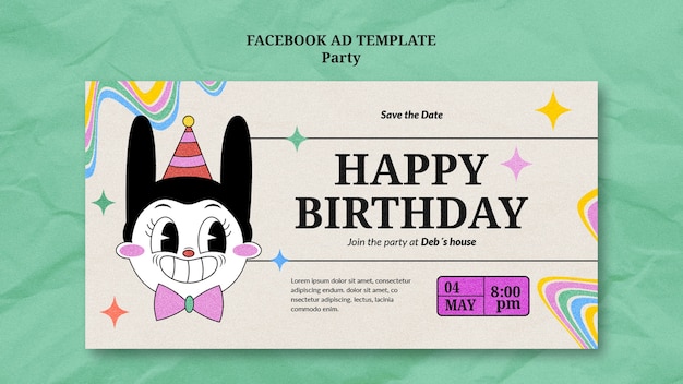 無料PSD 手描きの誕生日パーティーの facebook テンプレート