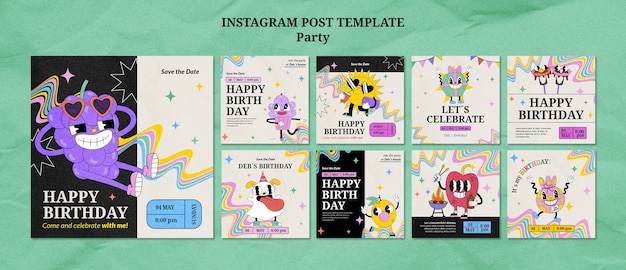 Hand drawn birthday party instagram posts