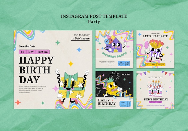 Hand drawn birthday party instagram posts