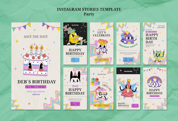 Hand drawn birthday party instagram stories
