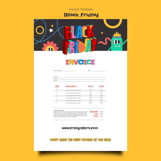 Free PSD hand drawn black friday invoice