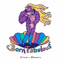 Free PSD hand drawn blonde gorilla on rainbow shell