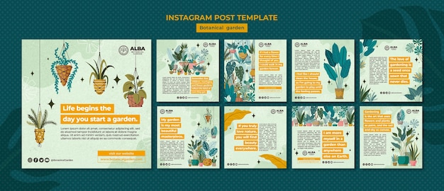 PSD gratuito post di instagram del giardino botanico disegnati a mano