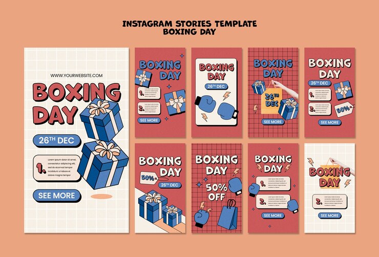Free PSD hand drawn boxing day instagram stories
