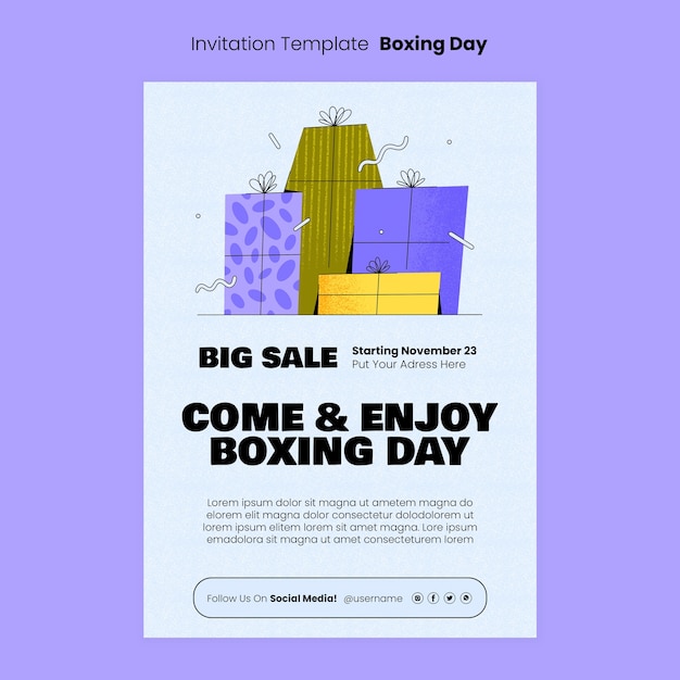 無料PSD 手描きのボクシングデーの招待状のテンプレート