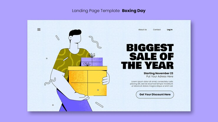 Free PSD hand drawn boxing day landing page template