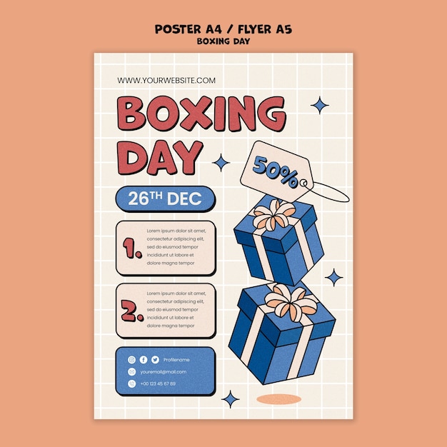 無料PSD 手描きのボクシングデーポスターテンプレート