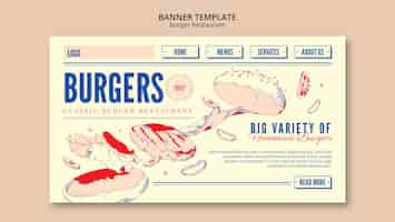 PSD gratuito modello di banner ristorante hamburger disegnato a mano