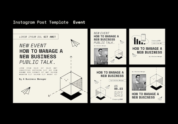 Free PSD hand drawn business event instagram posts