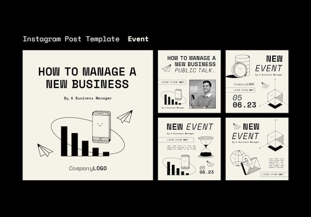 Free PSD hand drawn business event instagram posts