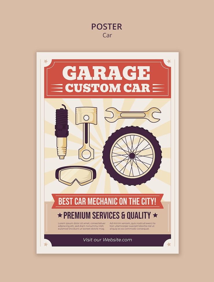 Free PSD hand drawn car garage template