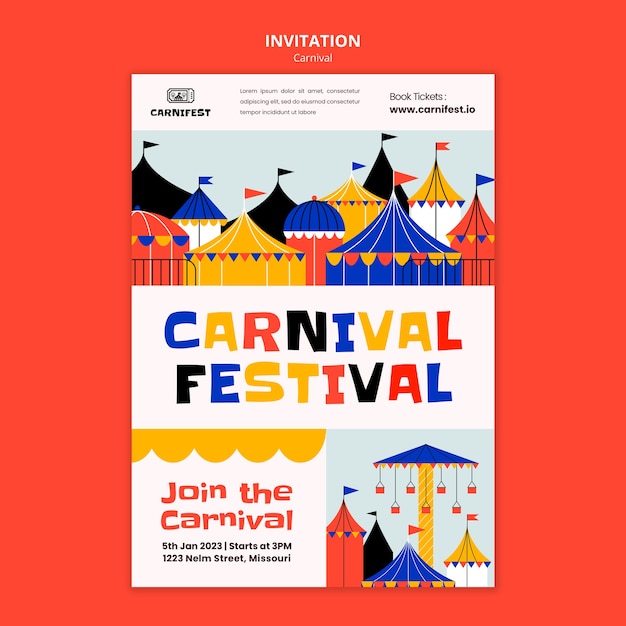 Free PSD hand drawn carnival entertainment invitation template