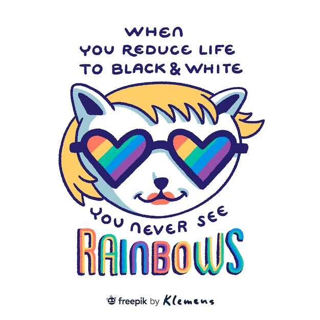 Free PSD hand drawn cat with rainbow sunglasses