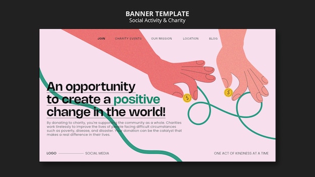 無料PSD 手描きのチャリティーイベントのランディングページ