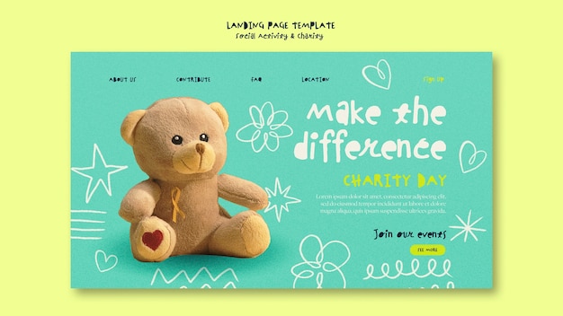 Free PSD hand drawn charity landing page template