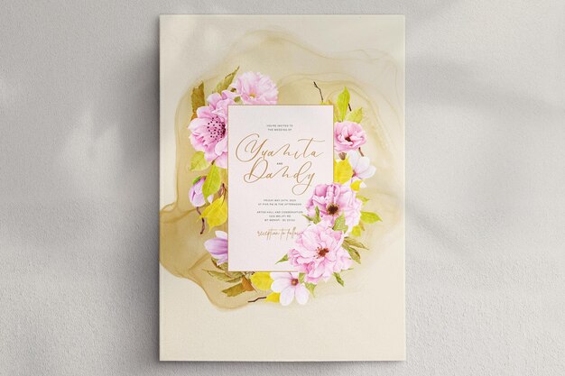 hand drawn cherry blossom invitation card set