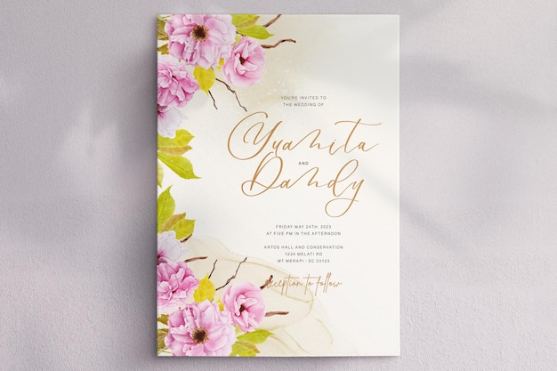 Hand drawn cherry blossom invitation card set