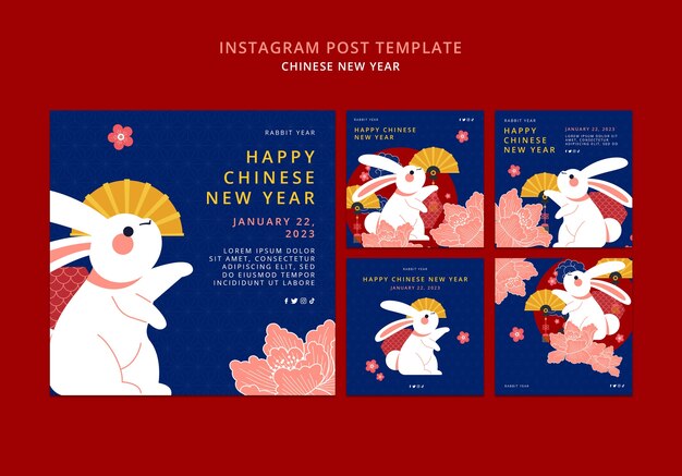 손으로 그린 중국 설날 Instagram 게시물