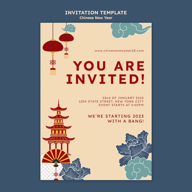 Free PSD hand drawn chinese new year invitation template