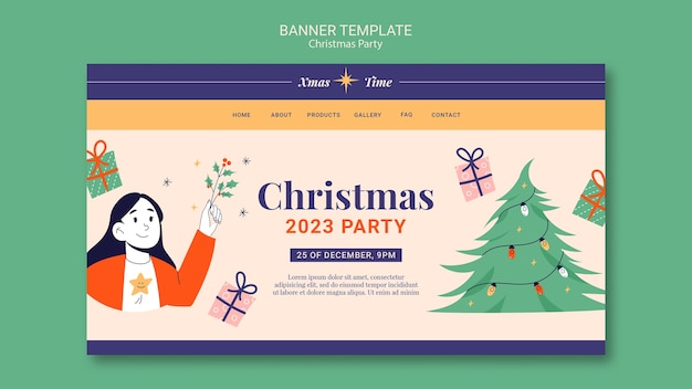 Бесплатный PSD Ручной обращается шаблон баннера рождественской вечеринки