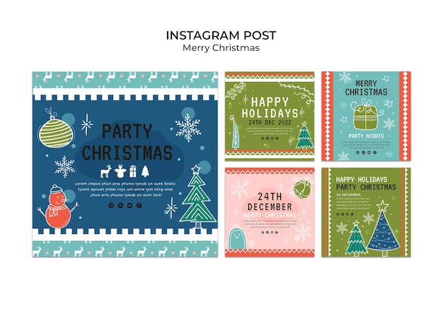 Free PSD hand drawn christmas party instagram posts