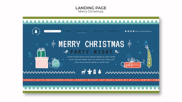 Free PSD hand drawn christmas party landing page