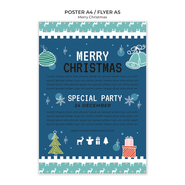 無料PSD 手描きのクリスマスパーティーポスターテンプレート