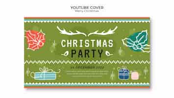 Бесплатный PSD Нарисованная рукой обложка youtube для рождественской вечеринки