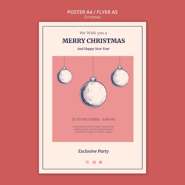 無料PSD 手描きのクリスマステンプレートポスター