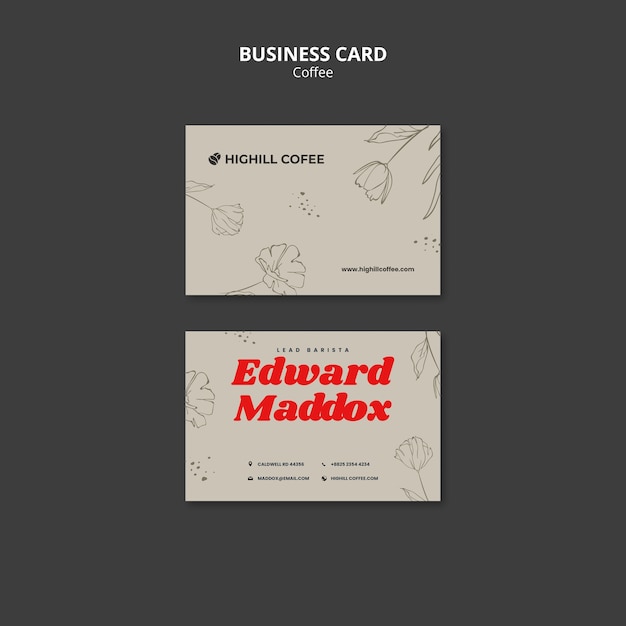 Free PSD hand drawn coffee business card template