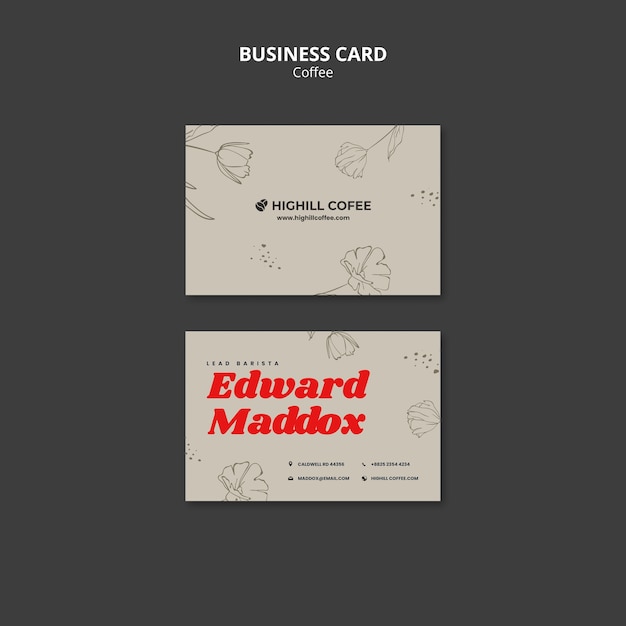 Free PSD hand drawn coffee business card template