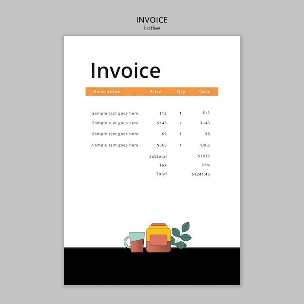 Free PSD hand drawn coffee invoice template