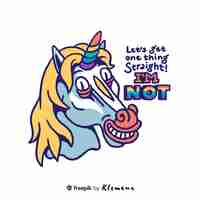 Free PSD hand drawn colorful unicorn with lettering