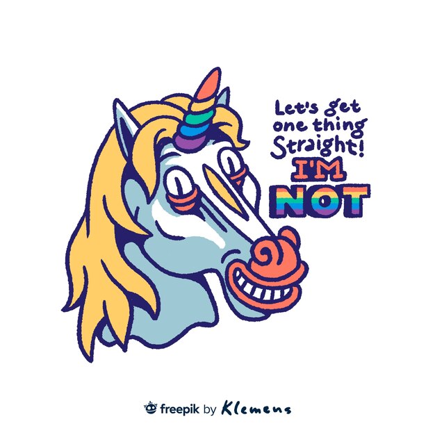 Hand drawn colorful unicorn with lettering