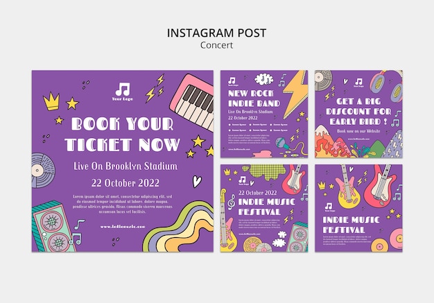 Modello di post instagram divertente concerto disegnato a mano