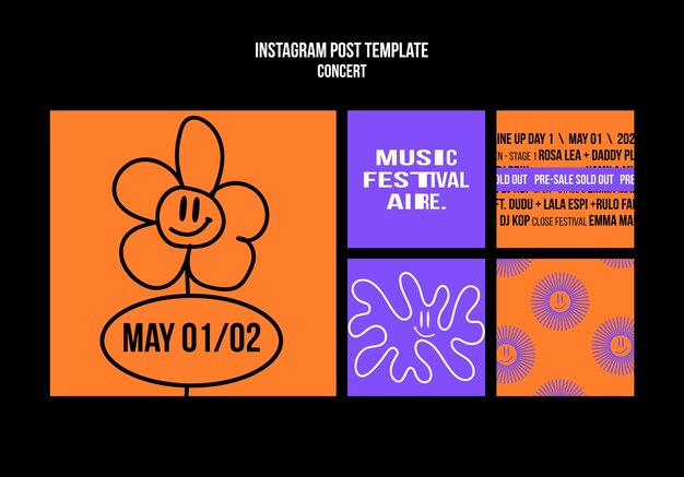 Hand drawn concert instagram posts template