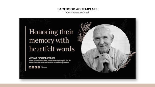 Hand drawn condolence card facebook template