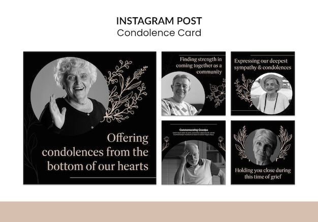 Free PSD hand drawn condolence card instagram posts