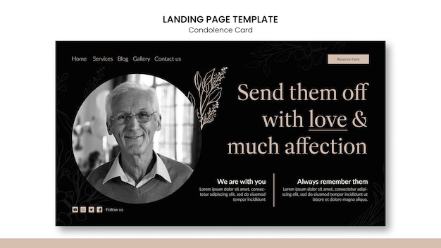 Free PSD hand drawn condolence card landing page