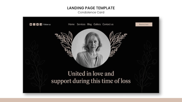 無料PSD 手描きのお悔やみカードのランディング ページ
