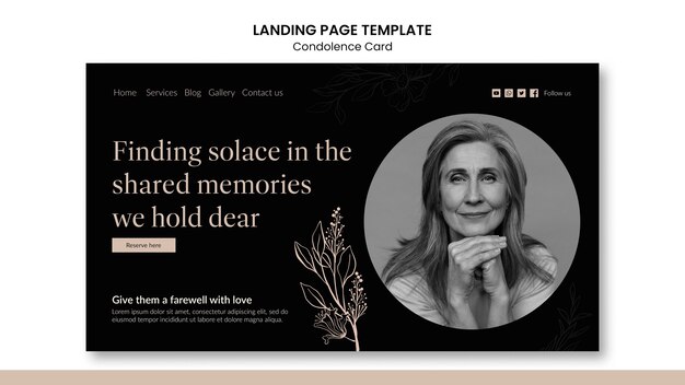 Free PSD hand drawn condolence card landing page