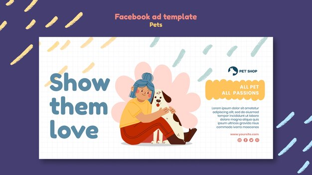 Hand drawn cute pets facebook template