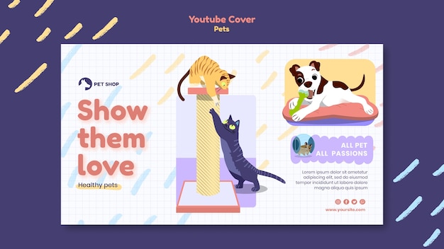 Free PSD hand drawn cute pets youtube cover