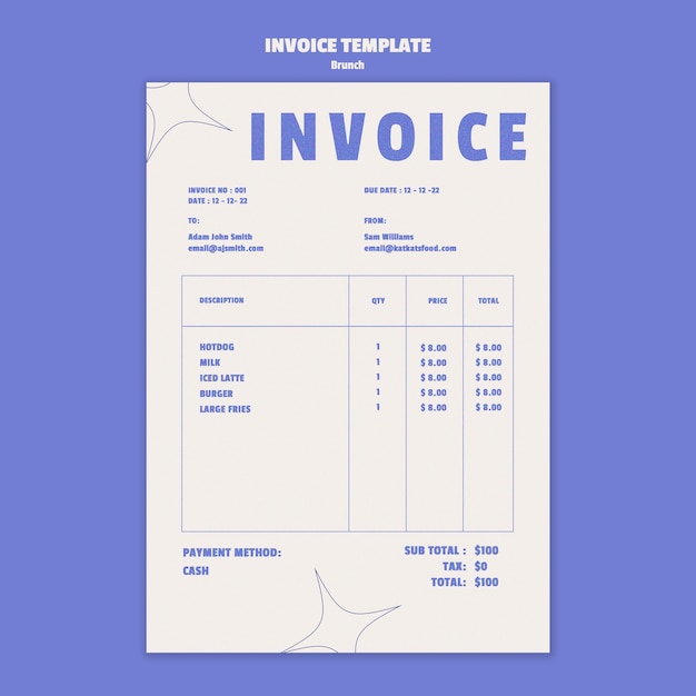 Free PSD hand drawn delicious brunch invoice template