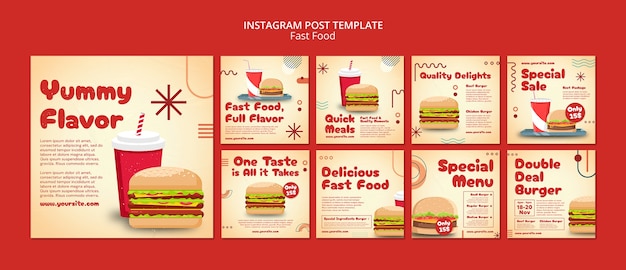 PSD gratuito post di instagram di fast food deliziosi disegnati a mano