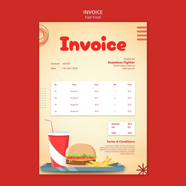 Free PSD hand drawn delicious fast food invoice
