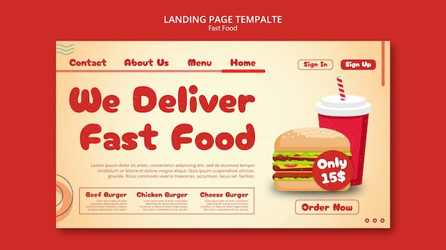 Free PSD hand drawn delicious fast food landing page