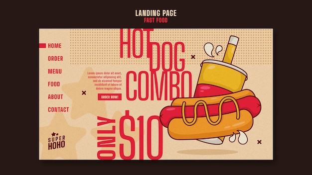 Free PSD hand drawn delicious fast food landing page