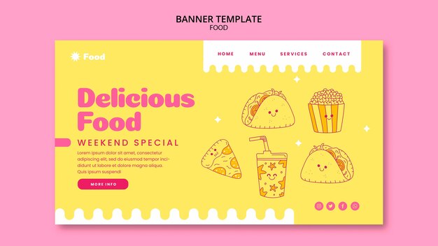 hand drawn delicious food banner template