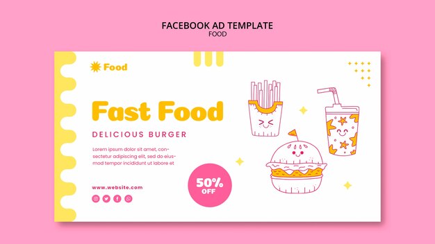 Hand drawn delicious food facebook template